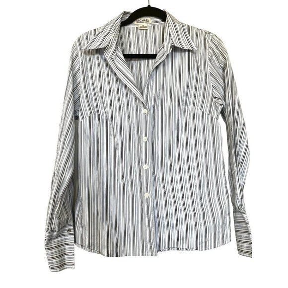 Michael Kors Preppy Long Sleeve Striped Button Down 12 - Picture 2 of 8